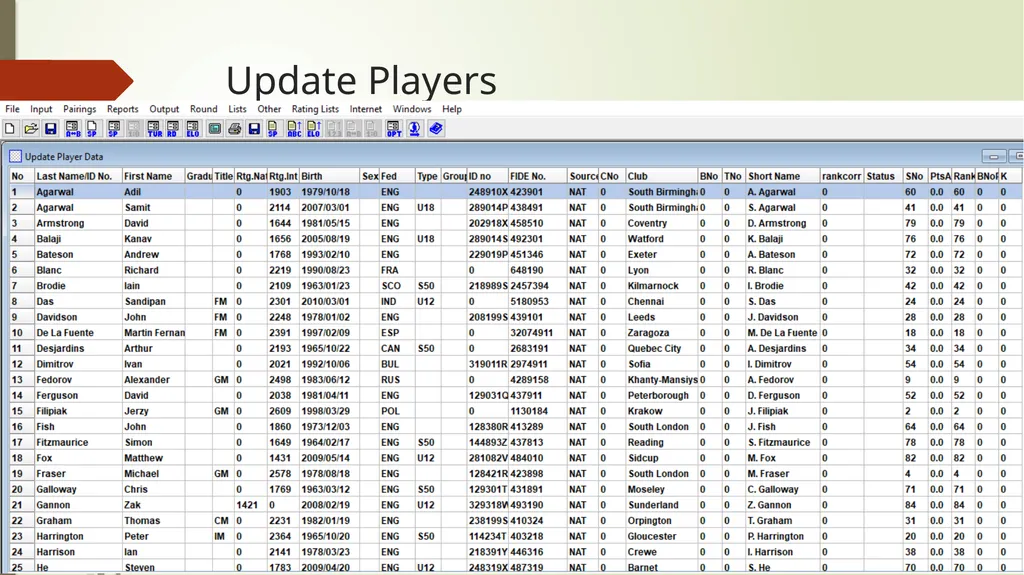 Entering Players Data Source For the purpose of - slide 13 of 19