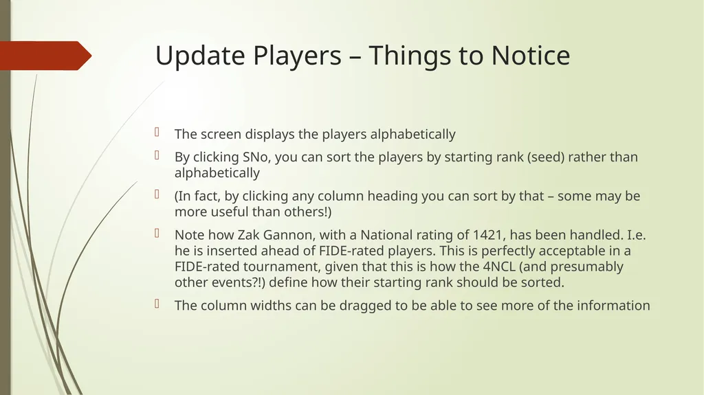 Entering Players Data Source For the purpose of - slide 14 of 19