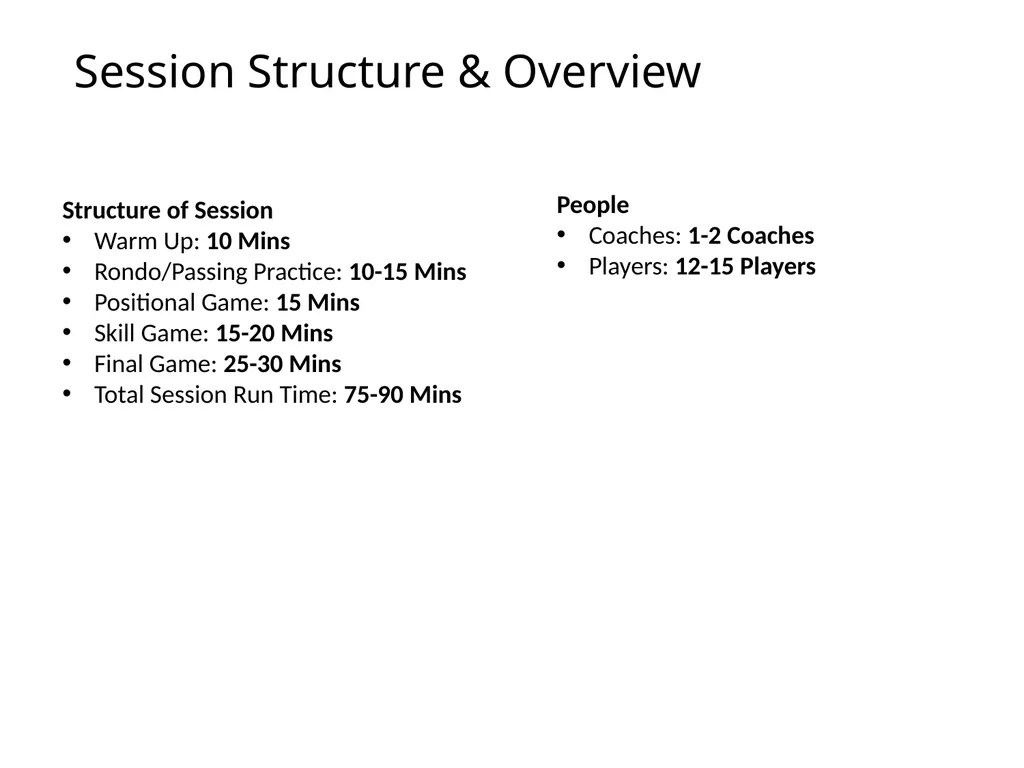 U13-16 Session Plan Passing and Receiving Session - slide 2 of 7