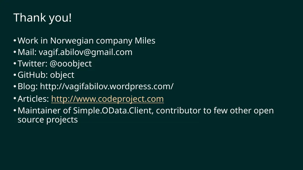 reF#ACTORing using F# and ACTOR model Vagif Abilov - slide 87 of 87