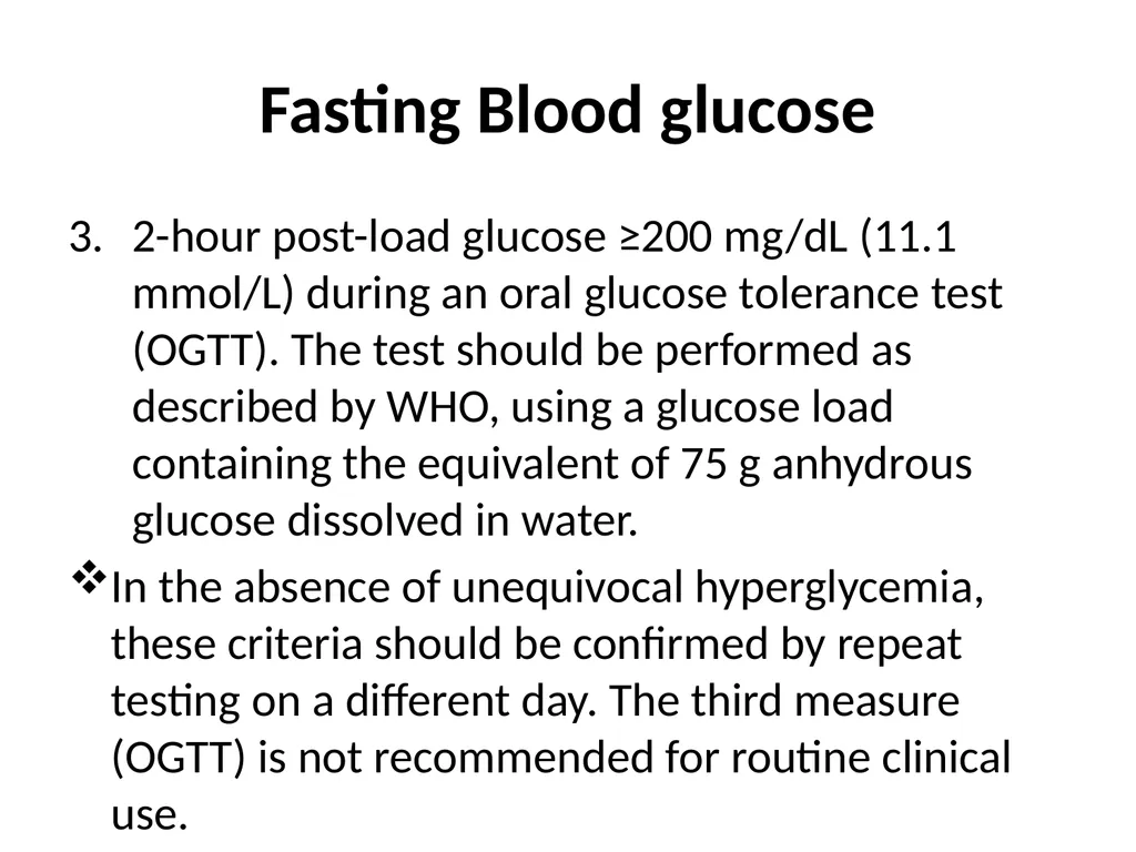 Biochemical tests: fasting blood glucose, - slide 18 of 42