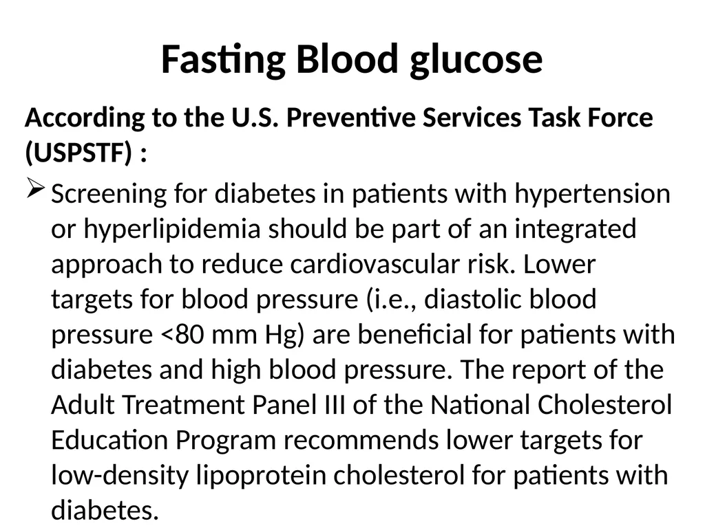 Biochemical tests: fasting blood glucose, - slide 21 of 42
