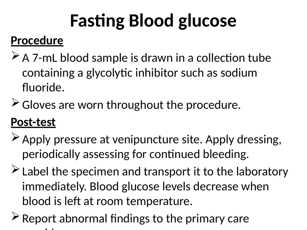 Biochemical tests: fasting blood glucose, - slide 24 of 42