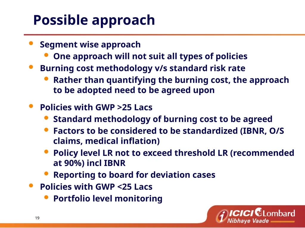 Burning Cost Agenda De tariff cycle - learning - slide 19 of 22