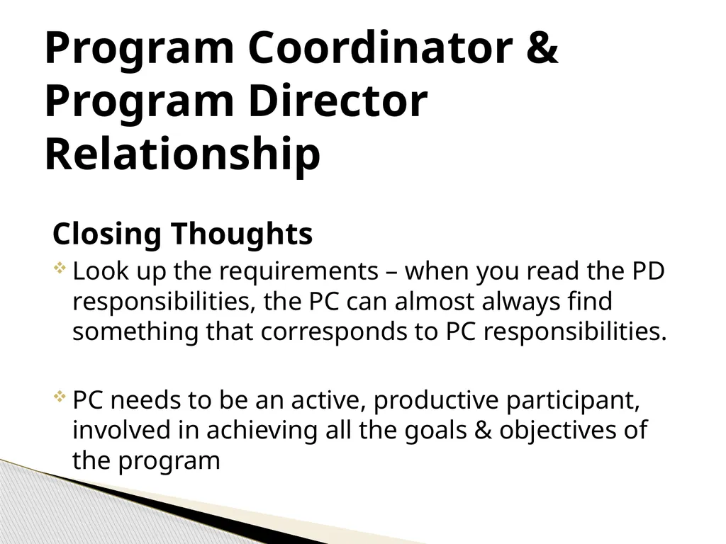 The Program Coordinator & Program Director - slide 17 of 19