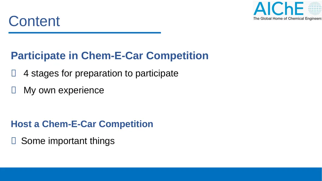 Compete in and Host a Chem-E-Car Competition - slide 4 of 13