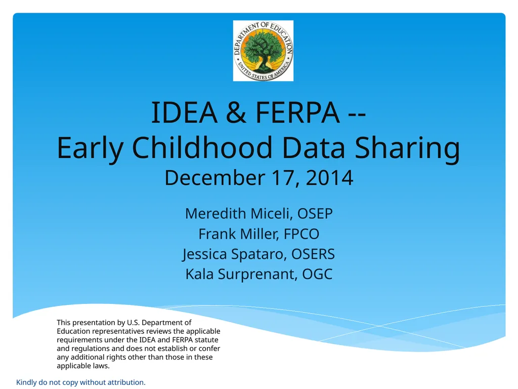 IDEA & FERPA -- Early Childhood Data Sharing - slide 1 of 64