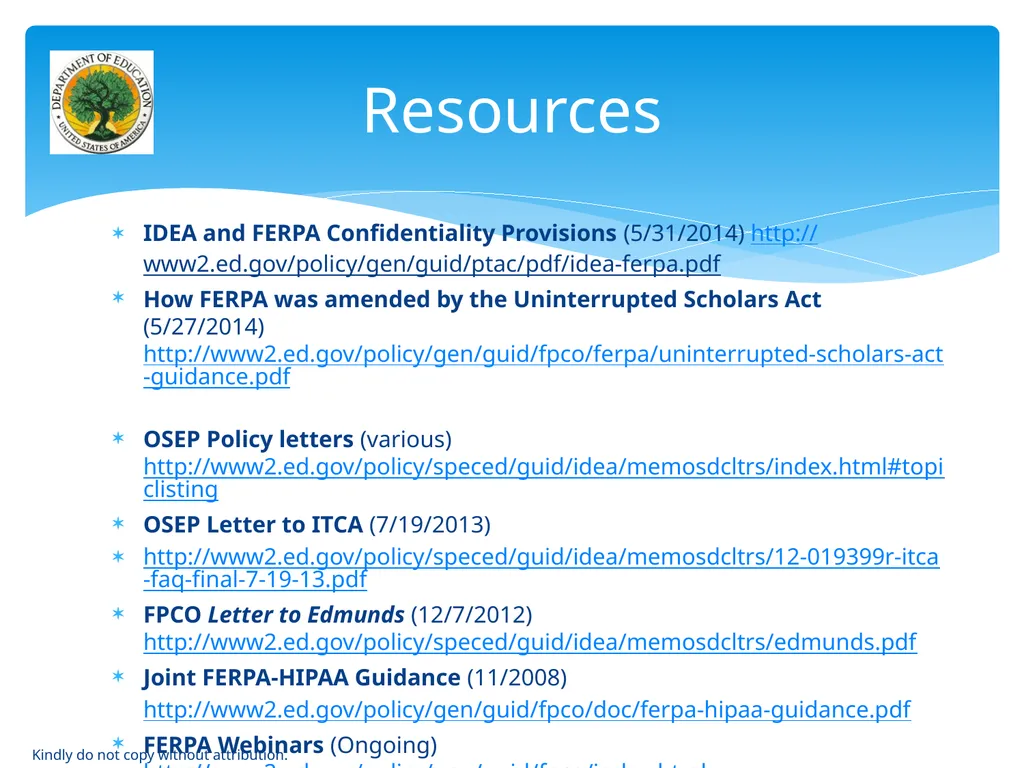 IDEA & FERPA -- Early Childhood Data Sharing - slide 61 of 64