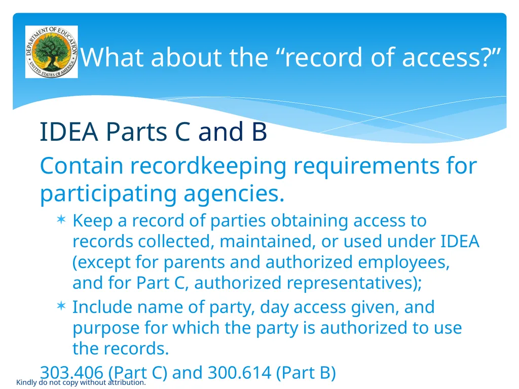 IDEA & FERPA -- Early Childhood Data Sharing - slide 52 of 64