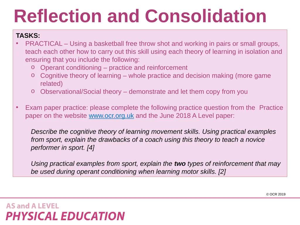 2.1 Skill Acquisition - Theories of learning - slide 14 of 15