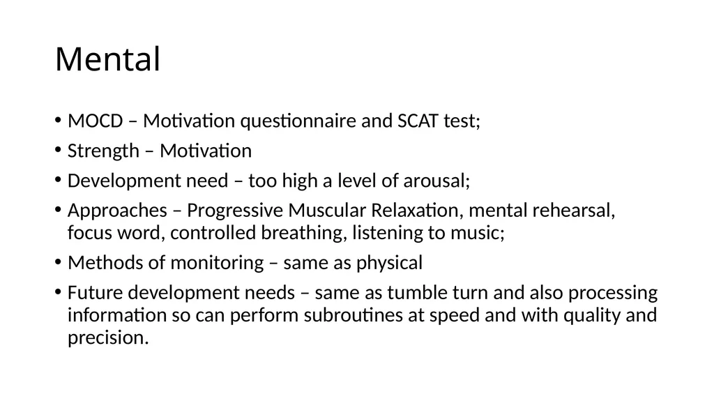 Higher PE Course overview - revision Swimming - slide 3 of 11