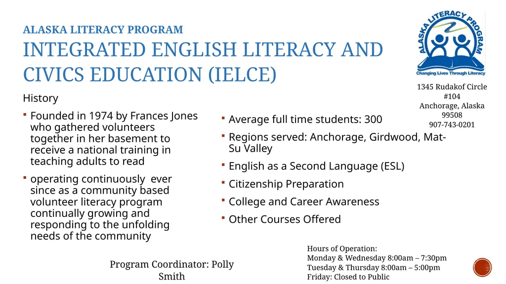 Alaska Adult Education Alaska Literacy Program - slide 2 of 17
