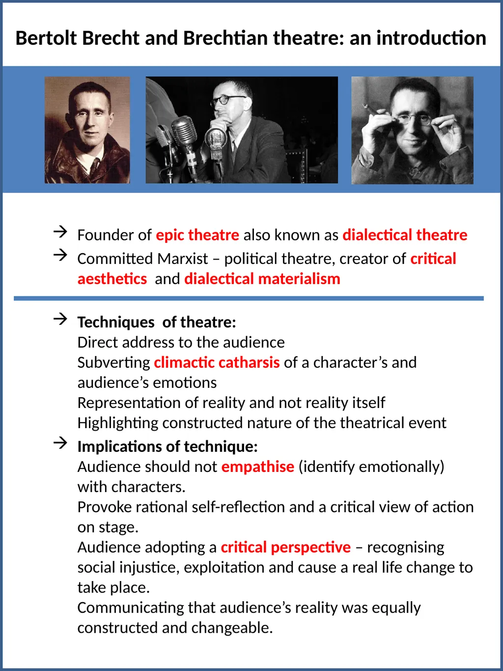 Bertolt Brecht and Brechtian theatre: an - slide 1 of 2