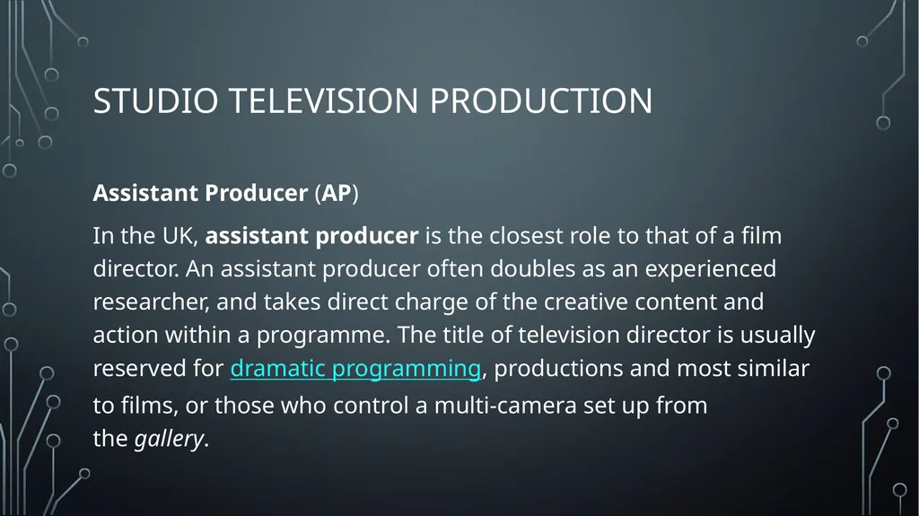 Studio television production lectures and practice - slide 11 of 22