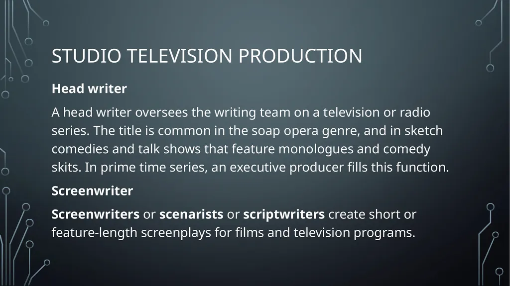 Studio television production lectures and practice - slide 16 of 22