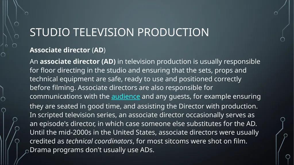 Studio television production lectures and practice - slide 5 of 22