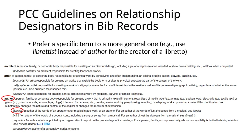 Relationship Designators in RDA: Connecting the - slide 13 of 25