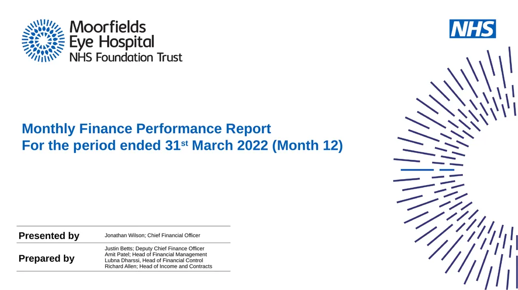 Monthly Finance Performance Report For the period - slide 1 of 7