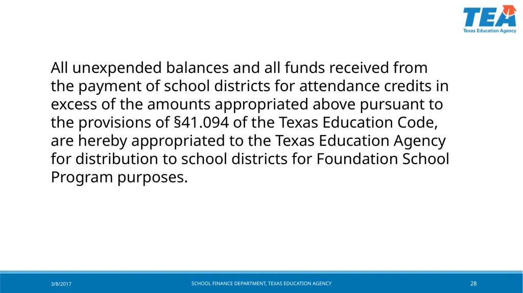 Texas Education Agency October 2017 State Funding - slide 28 of 37