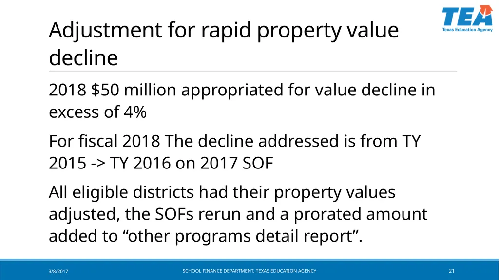 Texas Education Agency October 2017 State Funding - slide 21 of 37