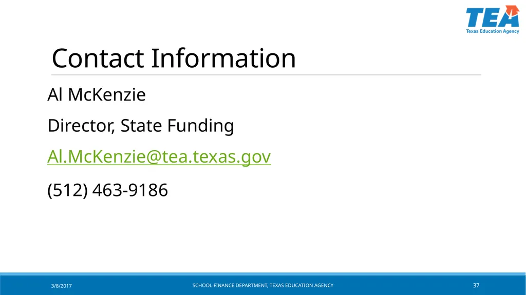 Texas Education Agency October 2017 State Funding - slide 37 of 37
