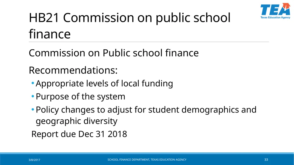 Texas Education Agency October 2017 State Funding - slide 33 of 37