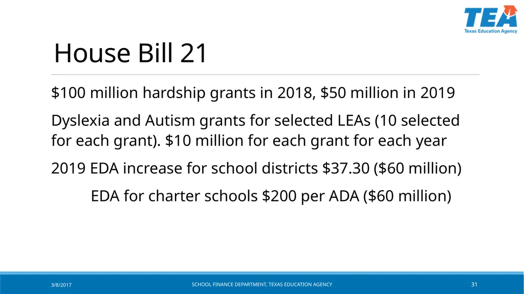 Texas Education Agency October 2017 State Funding - slide 31 of 37