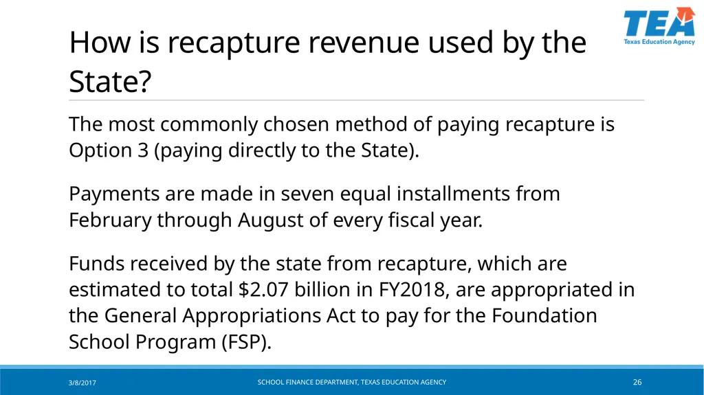 Texas Education Agency October 2017 State Funding - slide 26 of 37