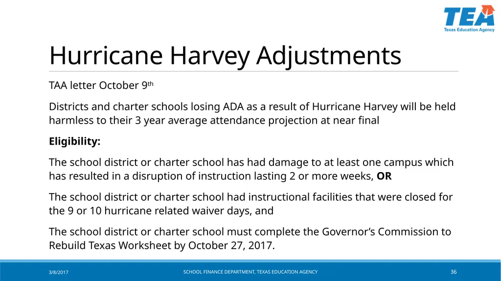 Texas Education Agency October 2017 State Funding - slide 36 of 37