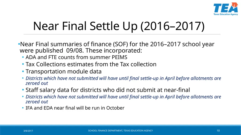 Texas Education Agency October 2017 State Funding - slide 10 of 37