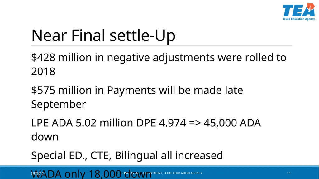 Texas Education Agency October 2017 State Funding - slide 11 of 37