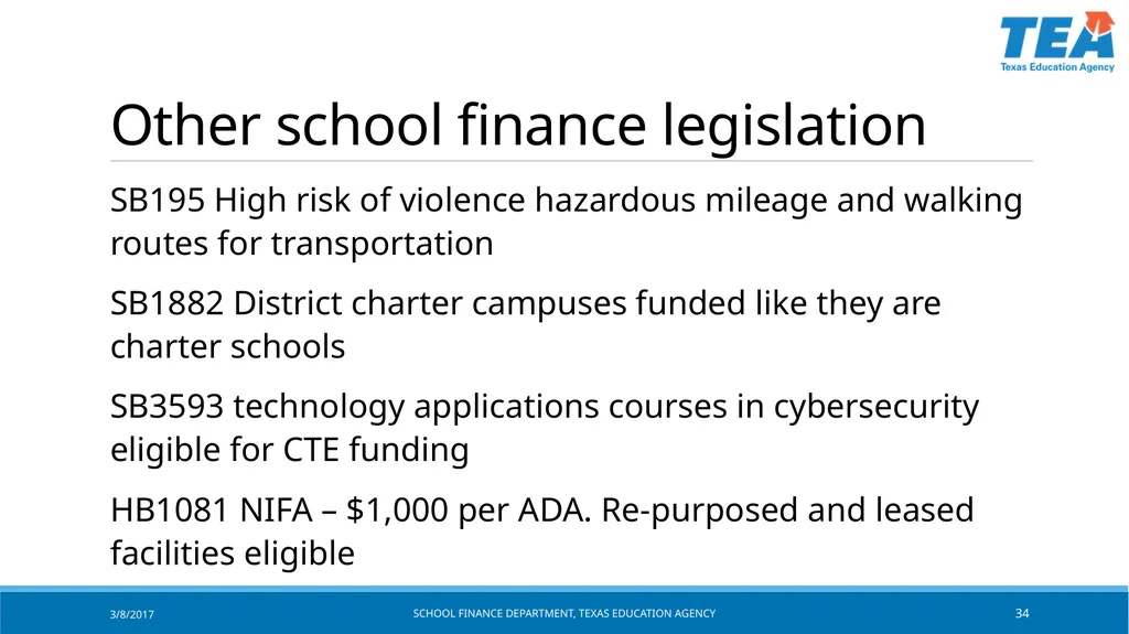 Texas Education Agency October 2017 State Funding - slide 34 of 37
