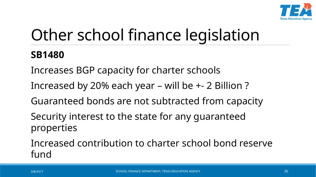Texas Education Agency October 2017 State Funding - slide 35 of 37