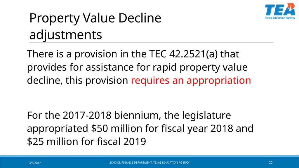 Texas Education Agency October 2017 State Funding - slide 20 of 37