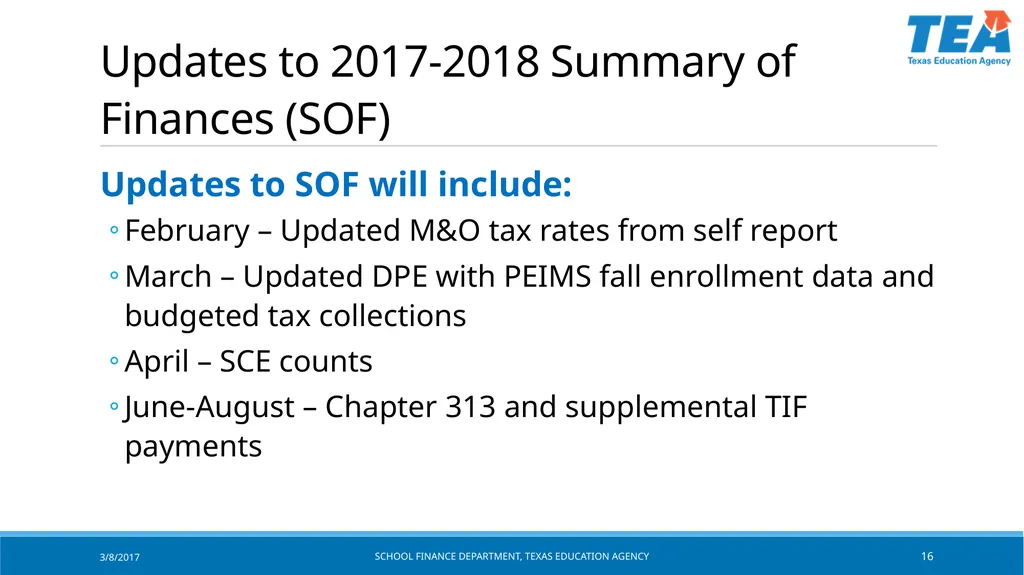 Texas Education Agency October 2017 State Funding - slide 16 of 37