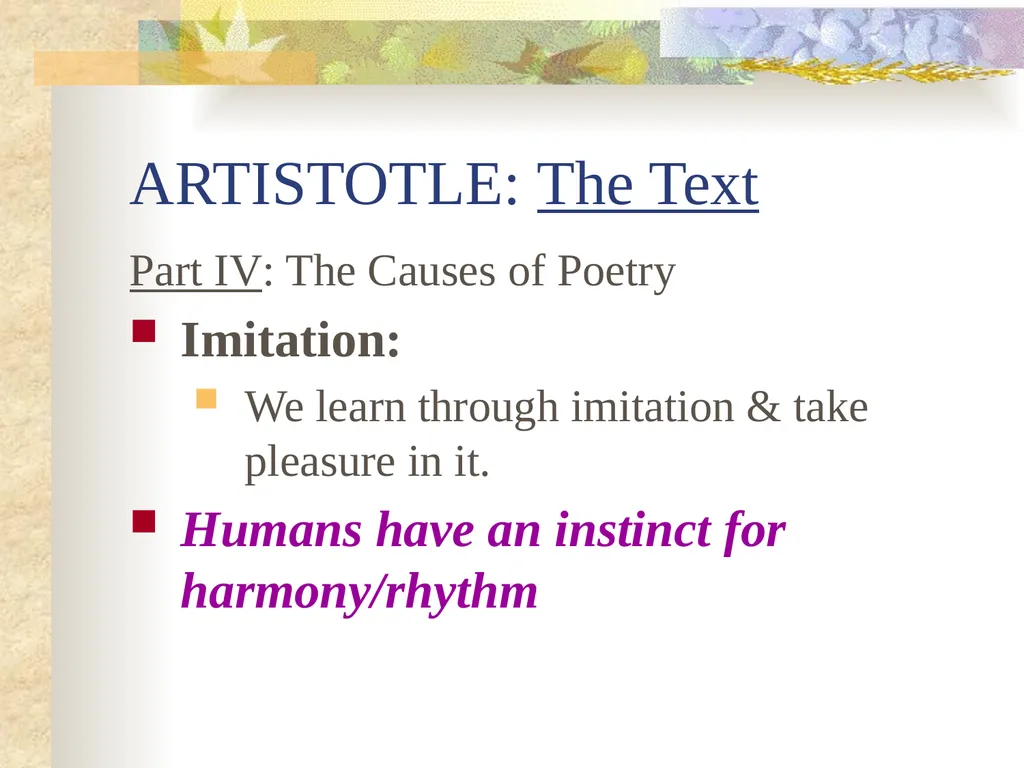 ARISTOTLE: Introduction PLATO: The forms [patterns - slide 7 of 13