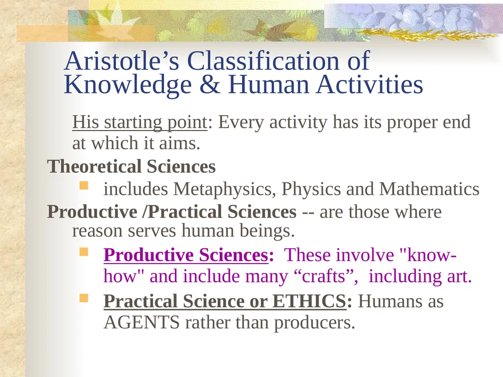 ARISTOTLE: Introduction PLATO: The forms [patterns - slide 2 of 13