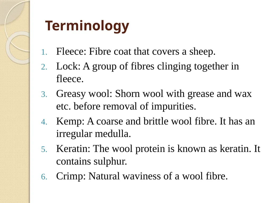 Wool Glossary (A Part of Unit II-3rd Prof. Year) - slide 2 of 8