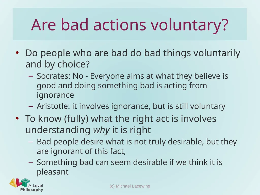 Aristotle on voluntary action, choice and moral - slide 8 of 12