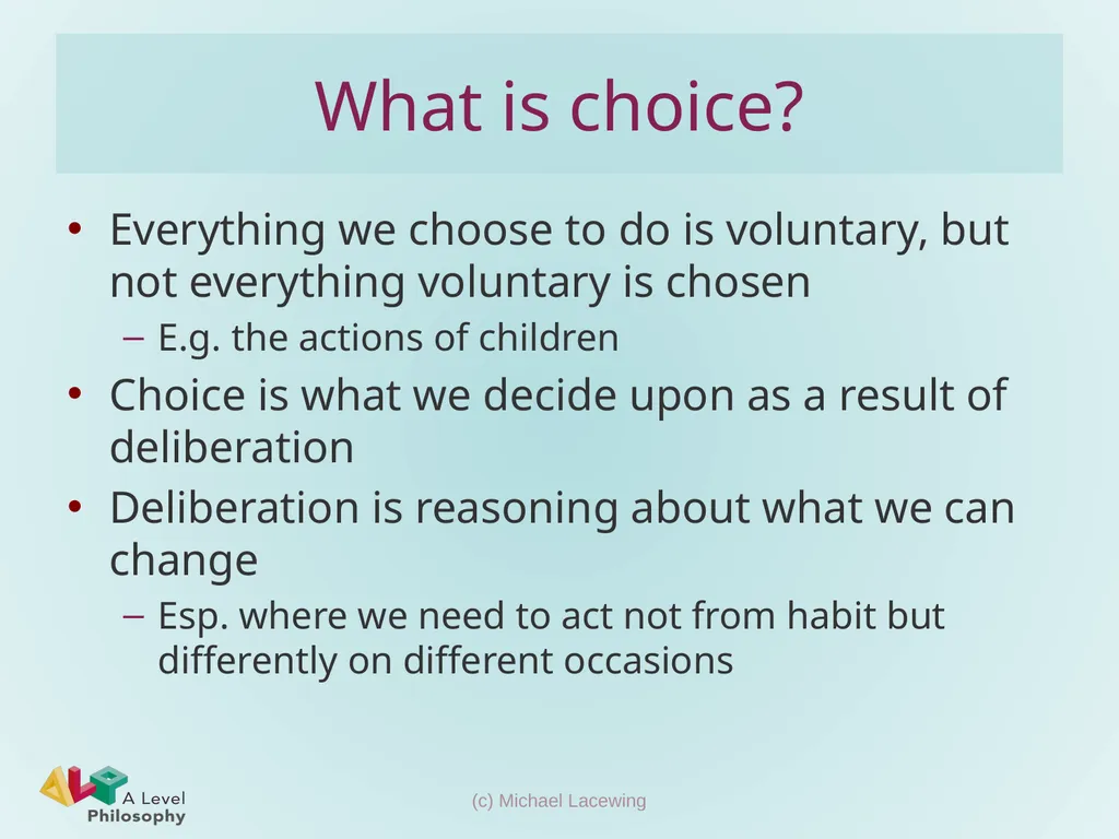 Aristotle on voluntary action, choice and moral - slide 6 of 12
