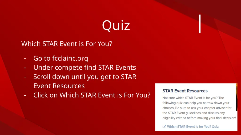 Be a STAR! Get involved in STAR Events! STAR - slide 13 of 15