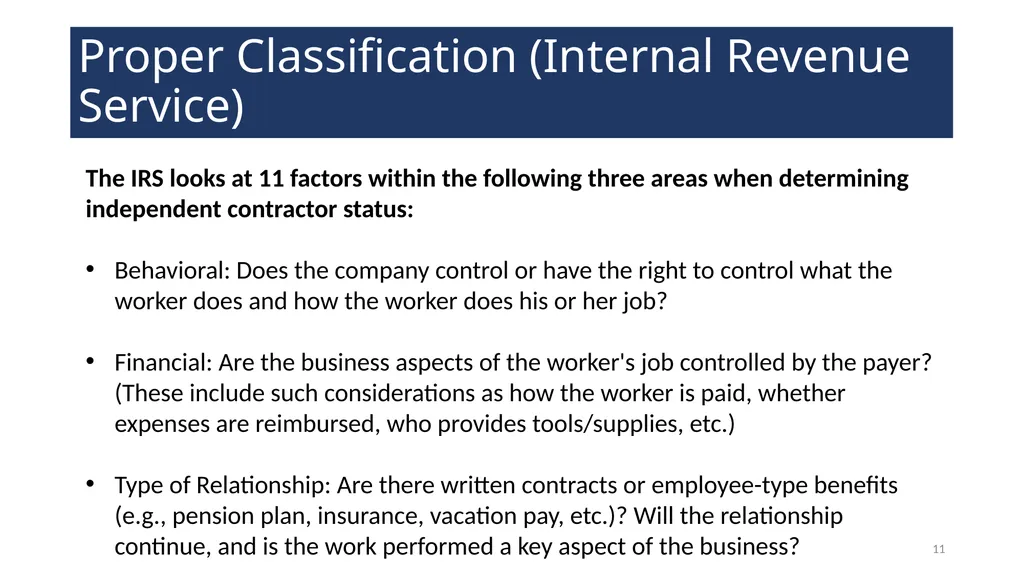 Utilizing Contractors and Other Gig Workers - slide 11 of 18
