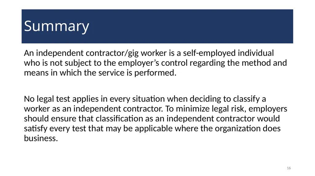 Utilizing Contractors and Other Gig Workers - slide 16 of 18