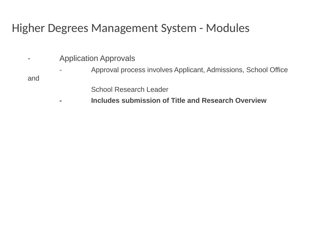 Higher Degrees Management System Contents Overview - slide 12 of 66