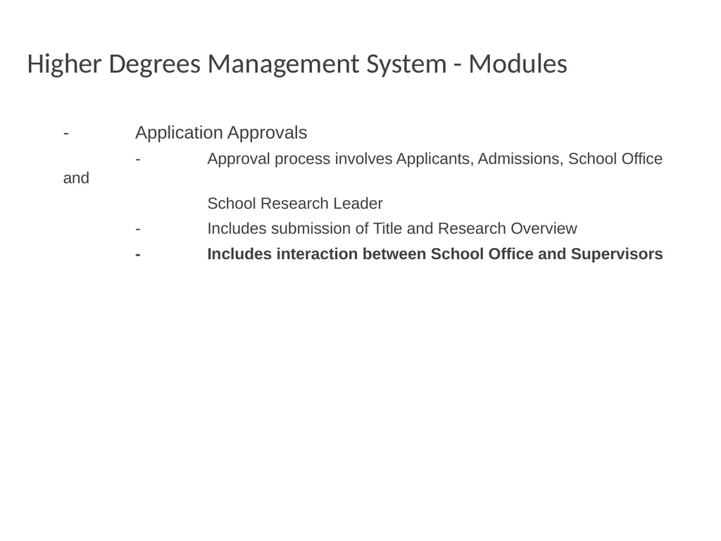 Higher Degrees Management System Contents Overview - slide 13 of 66