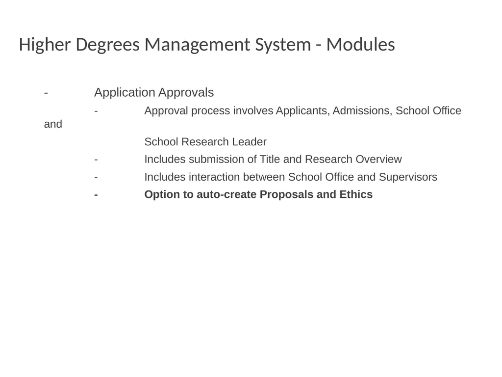 Higher Degrees Management System Contents Overview - slide 14 of 66