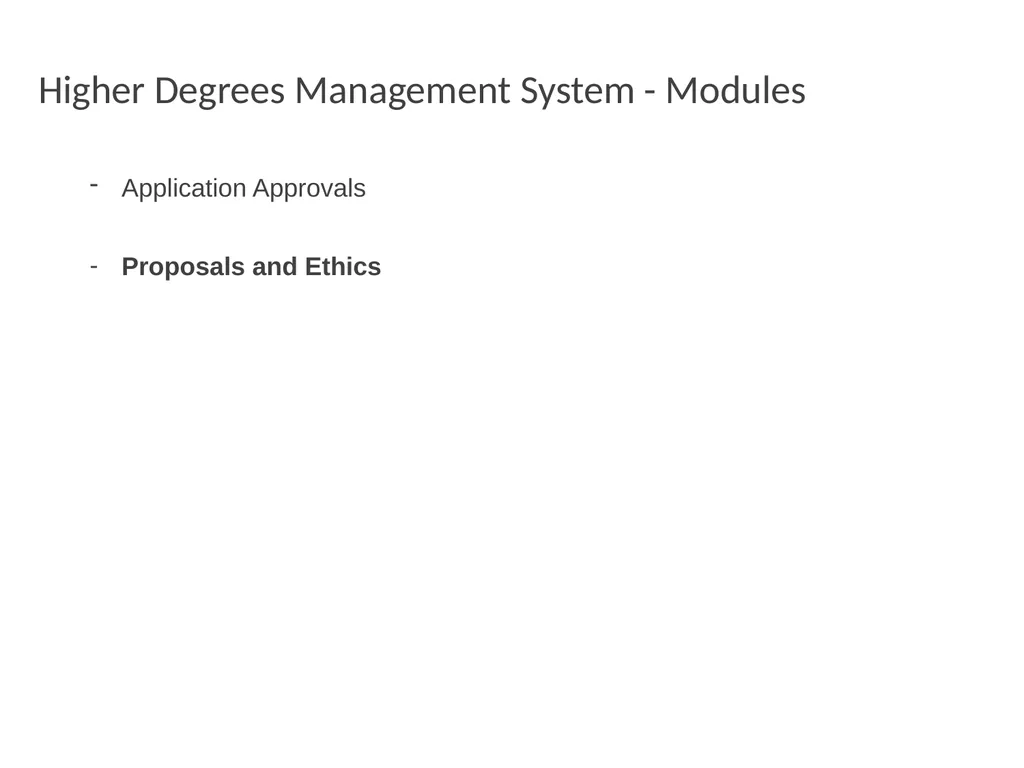 Higher Degrees Management System Contents Overview - slide 15 of 66