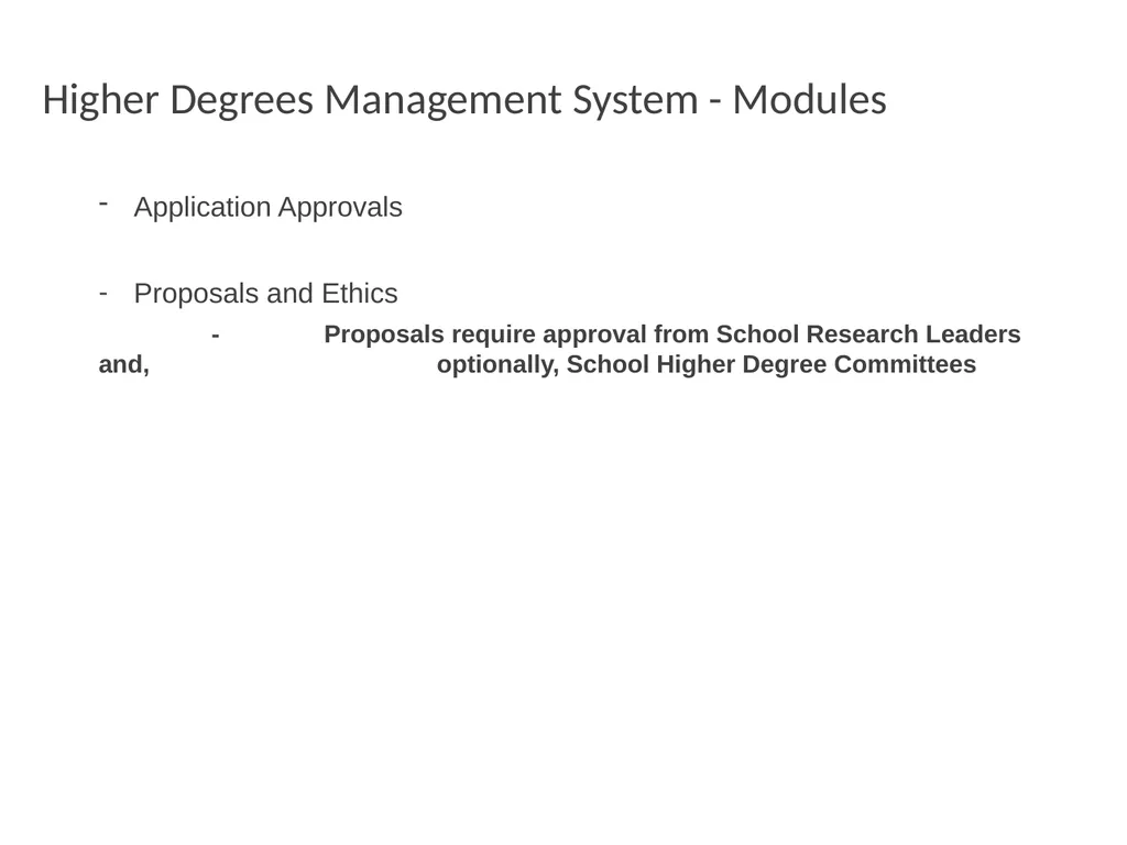 Higher Degrees Management System Contents Overview - slide 16 of 66