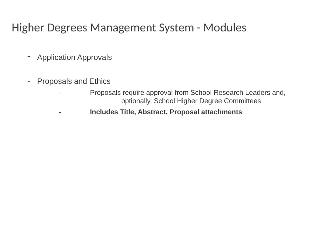 Higher Degrees Management System Contents Overview - slide 17 of 66