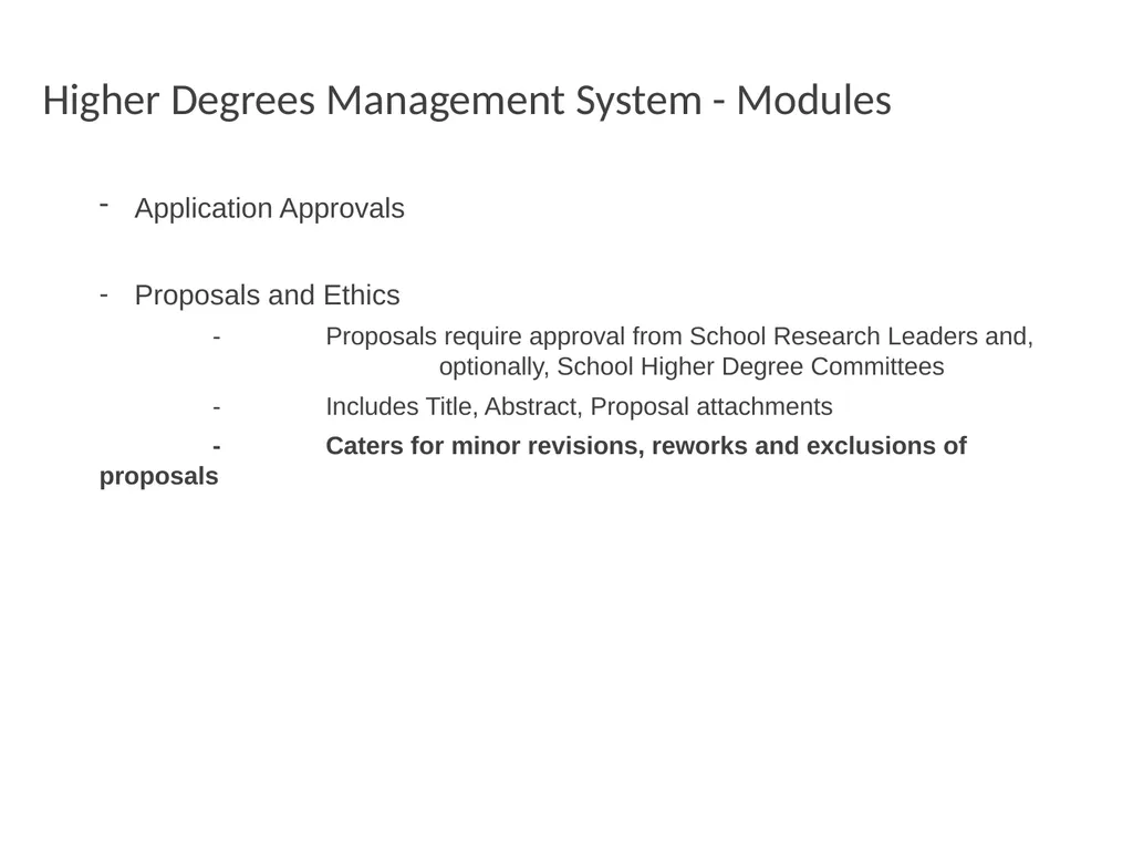 Higher Degrees Management System Contents Overview - slide 18 of 66